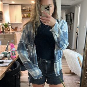 Bella Dahl Navy and White Checkered Shirt